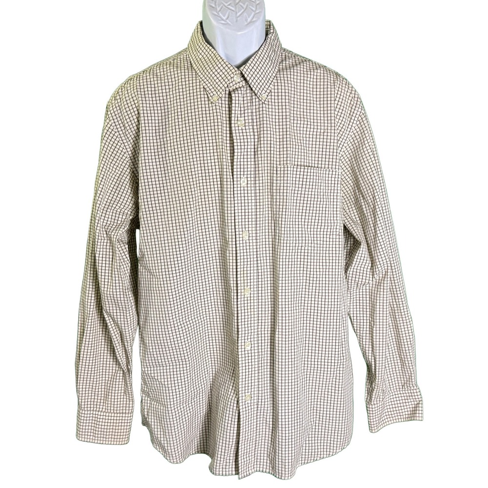 Gap Button Down Shirt Mens XL Tan Brown Grid Check Classic Long Sleeve